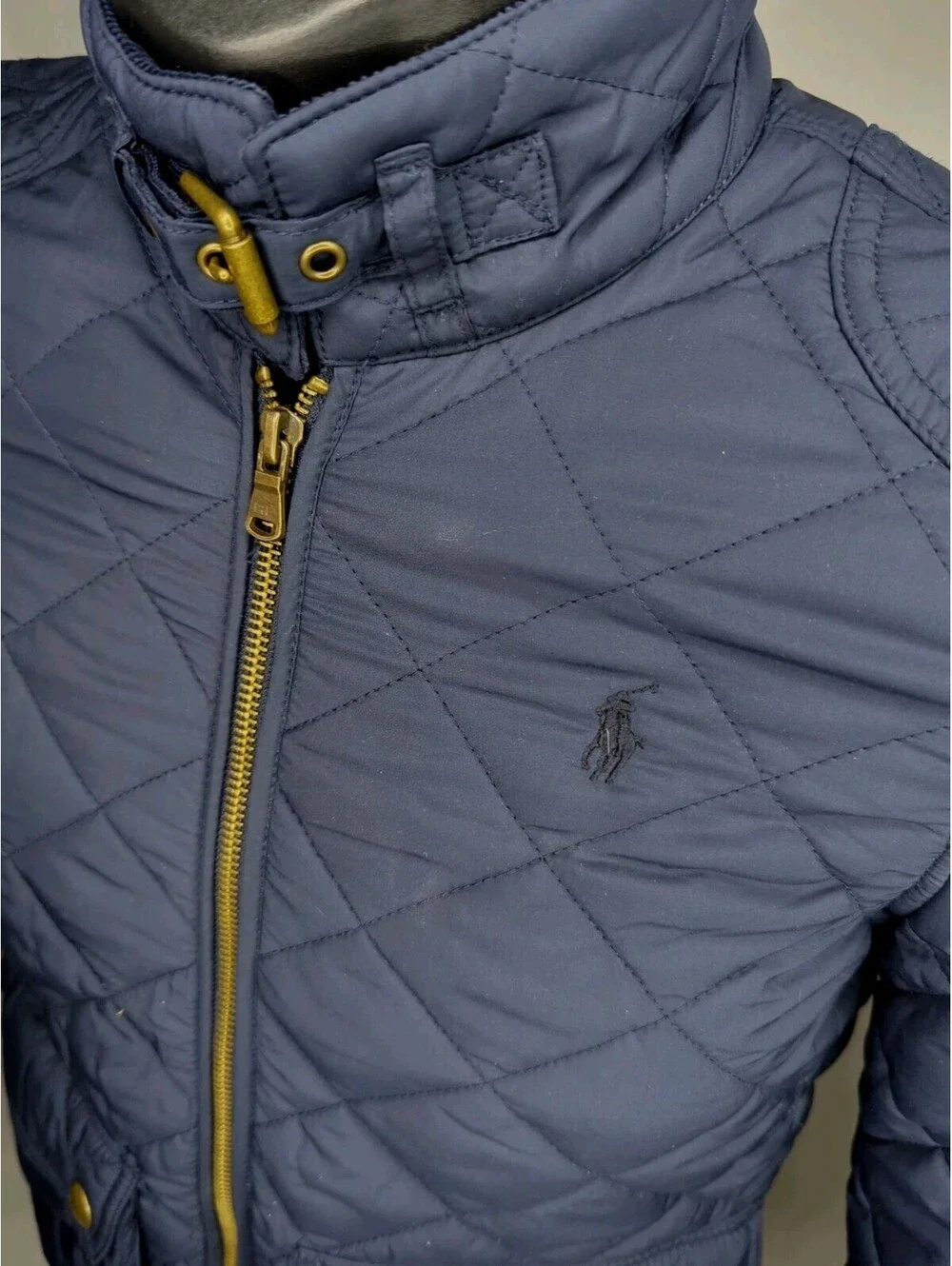 POLO RALPH LAUREN Quilted Jacket Girls Kid Medium 8-10 Navy Equestrian Barn Coat